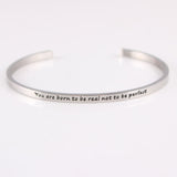 New Silver Stainless Steel Bangle Engraved Positive Inspirational Quote Hand Stamped Cuff Mantra Bracelets For Men Women